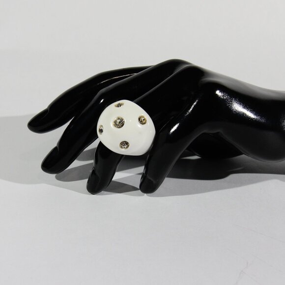 Vintage White Bracelet and Ring with Clear Rhinestones - Picture 2 of 16